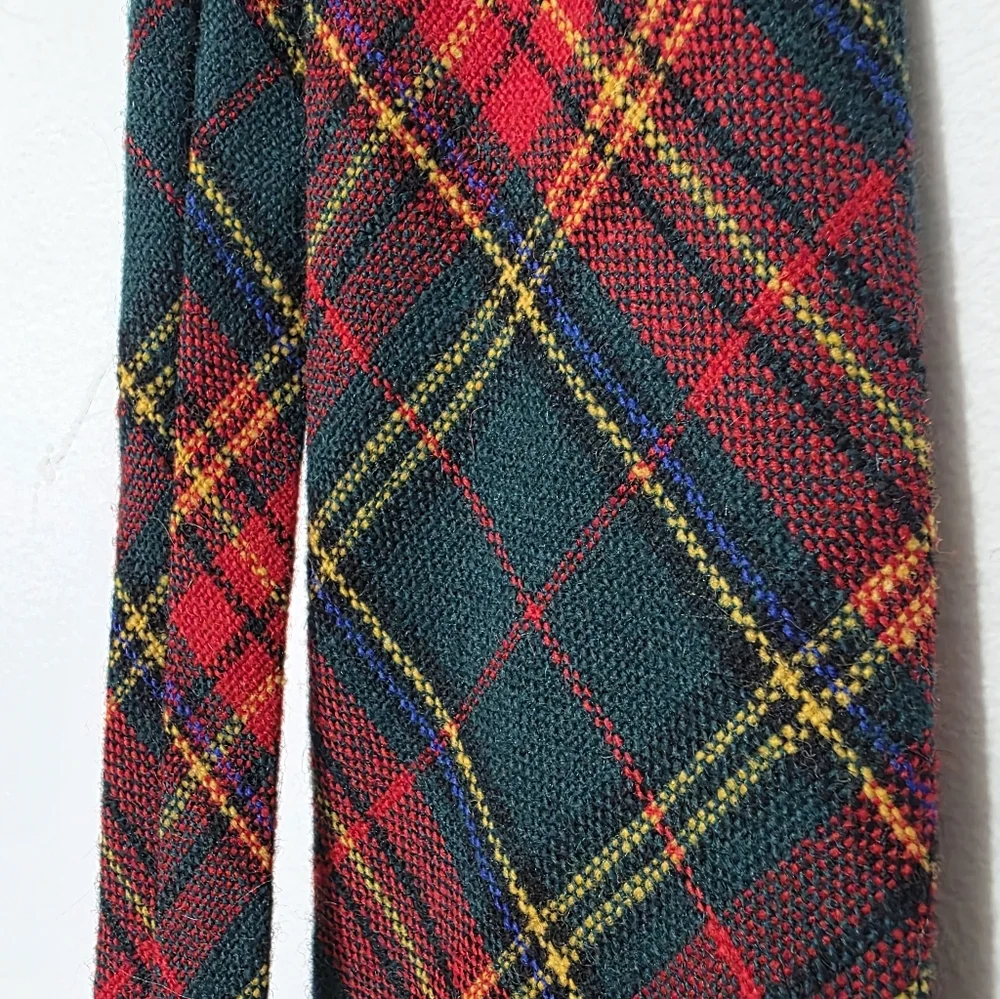 Vintage 70's Plaid Tartan Tie Green Red Yellow